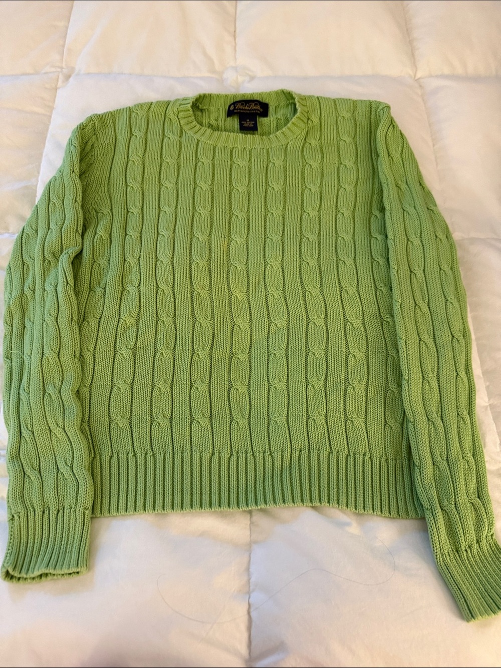 Brooks Brothers Light Green Cable Knit Crewneck Sweater cotton med